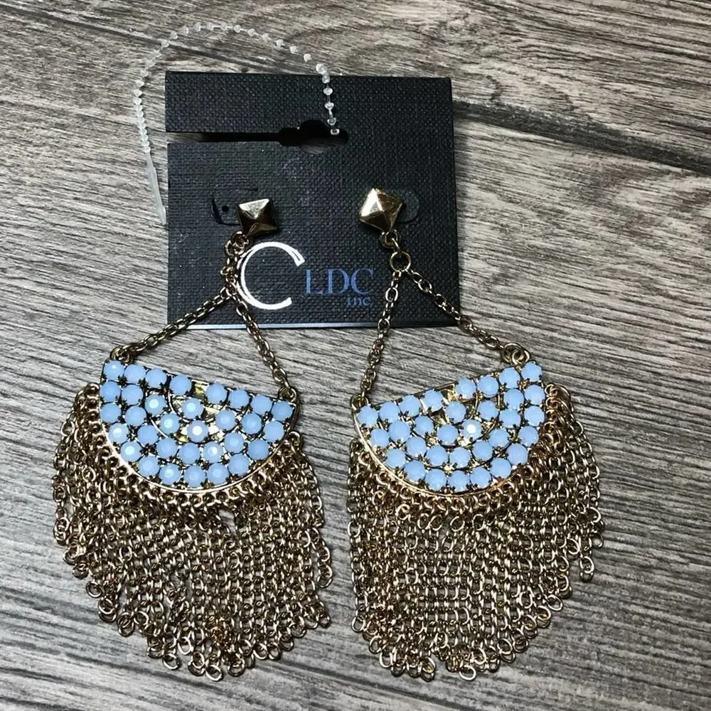 2/$30 Light Blue n Gold Chandelier Dangle drop Earrings - Picture 2 of 7